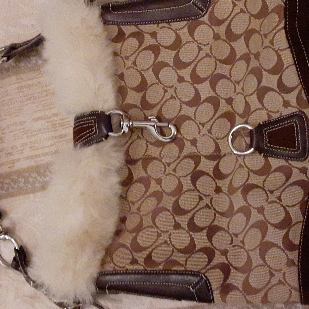 Coach leather and suede handbag with shearling trim
